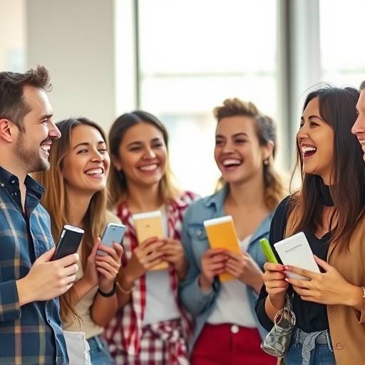 A diverse group of people laughing together while holding products
